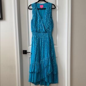 Lilly Pulitzer Valeri Midi Dress Cumulus Blue Viscose Metallic
